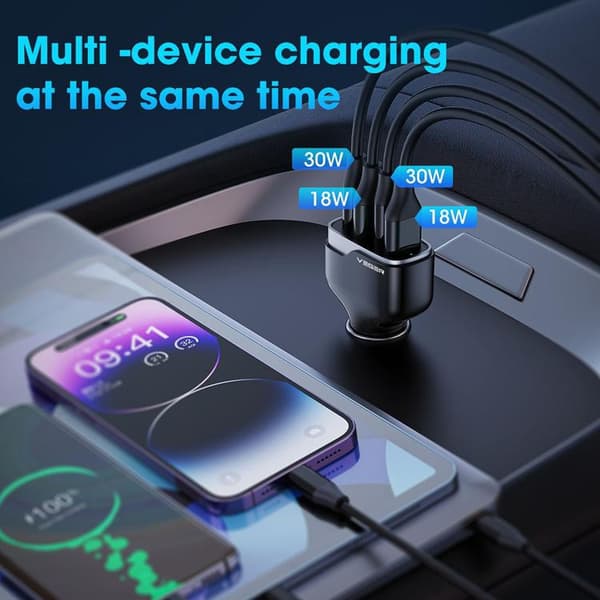 VEGER Billaddare 66W 2xUSB-A 2xUSB-C 3A CC53-2A2C - Svart