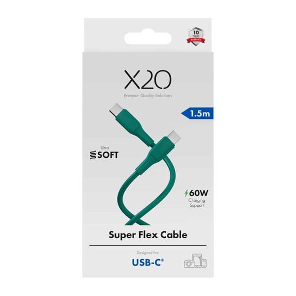 X2O SUPERFLEX 60W USB-C/C-kabel 1,5 m turkisgrøn