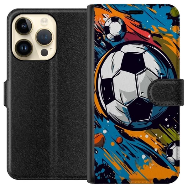 Lompakkokotelo Apple iPhone 14 Prolle jalkapalloilla
