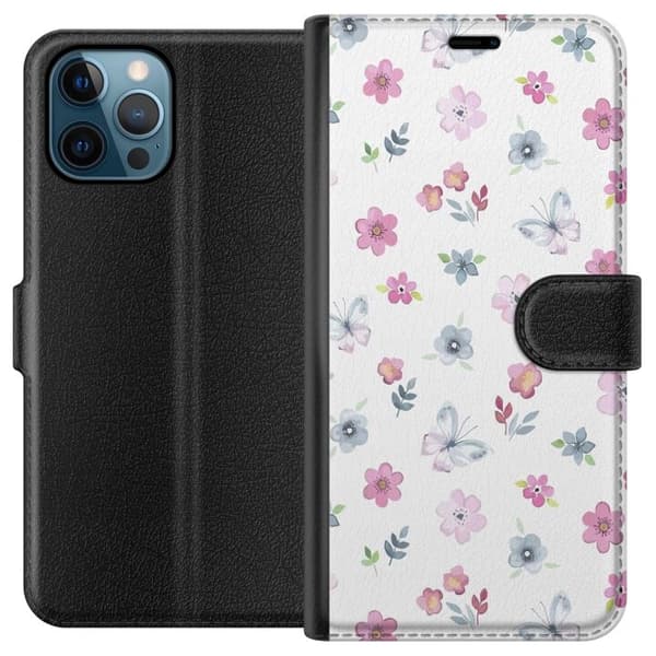 Apple iPhone 12 Pro tegnebog med blomster og sommerfugle