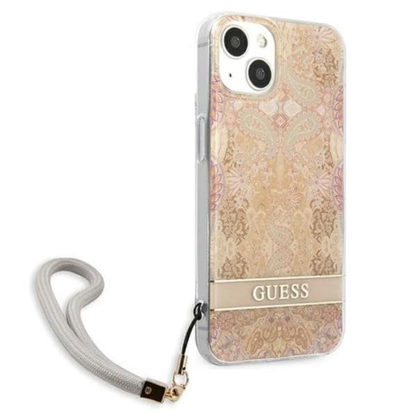 Guess iPhone 13 Mini Skal Flower Strap - Guld