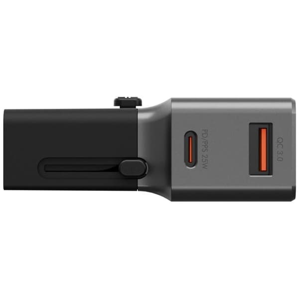 Energea Rejseadapter 25W 1A1C TravelWorld - Sort Gunmetal