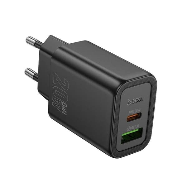 Hoco Hurtigoplader 20W 1xUSB-A 1xUSB-C PD QC3.0 3A N61 - Sort