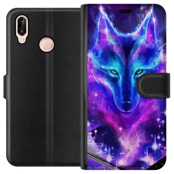 Pung Taske til Huawei P20 lite med Neon Wolf