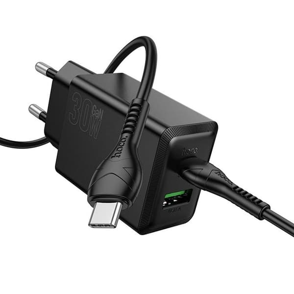 Hoco Hurtigoplader PD 30W USB-A USB-C QC3.0 AFC 3A med USB-C Kabel N71 - Sort