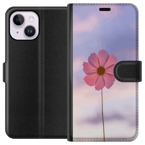 Pung Taske til Apple iPhone 15 Plus med Lyserød Blomst