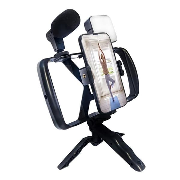 Selfie Stick med stativ til live udsendelse med LED-blitz og mikrofon