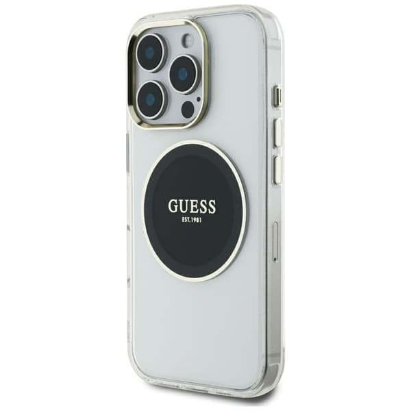 Guess Telefontaske til iPhone 16 Pro Max MagSafe Metal Circle Logo - Sort
