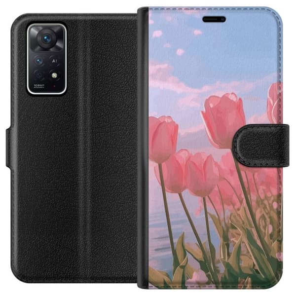 Pung Taske til Xiaomi Redmi Note 11 Pro 5G med lyserøde tulipaner