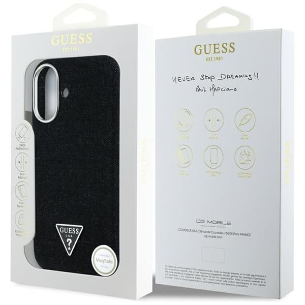 Guess Telefontaske til iPhone 16 MagSafe Denim Triangle Logo - Sort