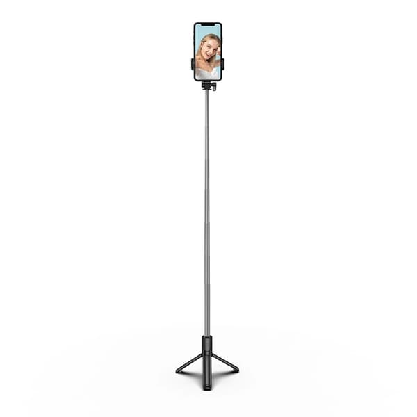 Selfiestick Teleskopstativ 1m med Telefonholder - Sort