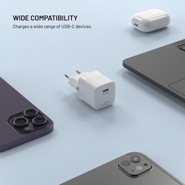 FIXED Hurtig Mini Hjemmeoplader 20W USB-C PD Hvid