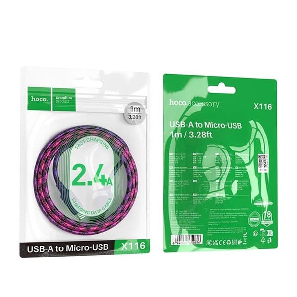 HOCO USB-A till Micro-USB Kabel 2.4A 1m Nylon X116 - Gradient Lila
