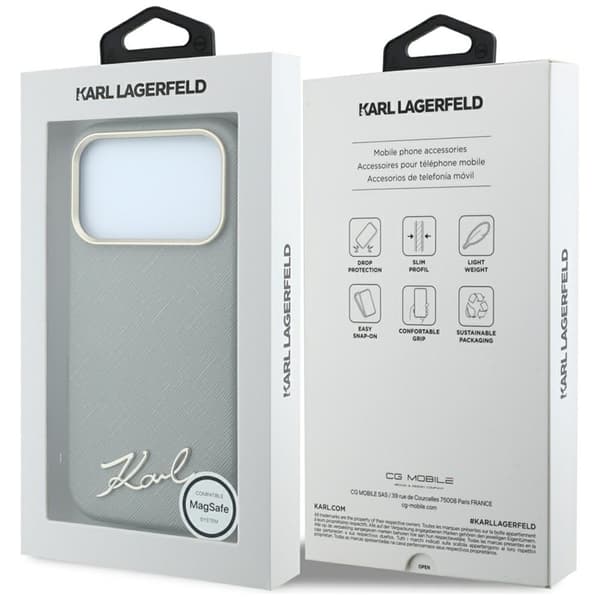 Karl Lagerfeld -puhelinkotelo iPhone 18 Pro/17 Pro Magsafe Saffiano Small Script
