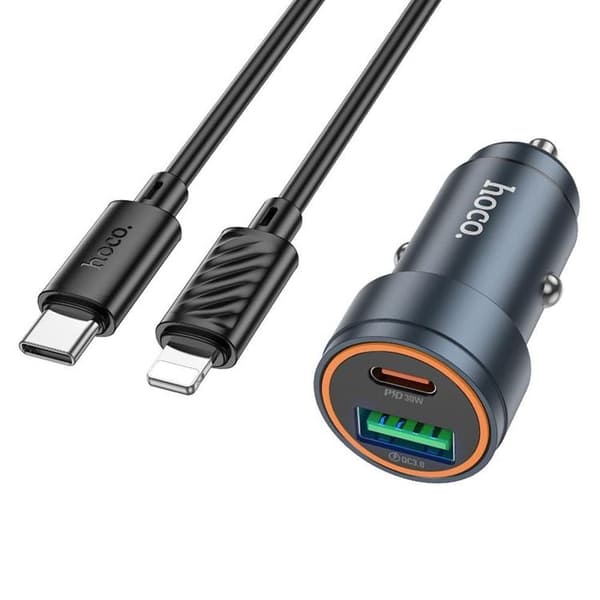 Hoco Biloplader 30W USB-C USB-A med Lightning-kabel Z57A - Sort