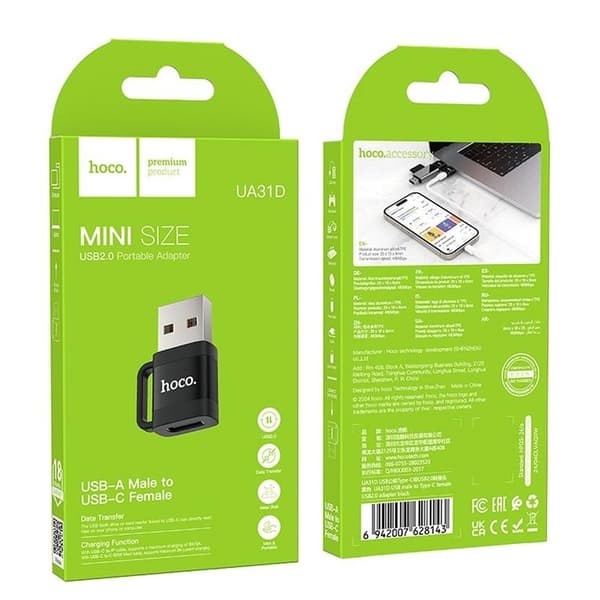 Hoco Adapter OTG USB-A Til USB-C 3A UA31D - Sort