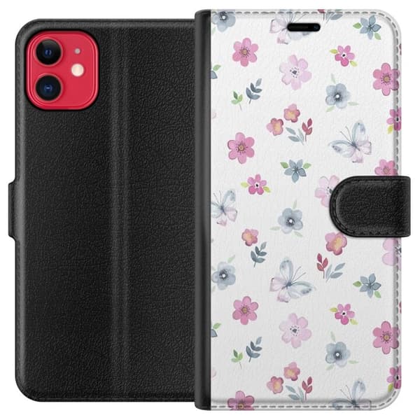 Apple iPhone 11 tegnebog med blomster og sommerfugle