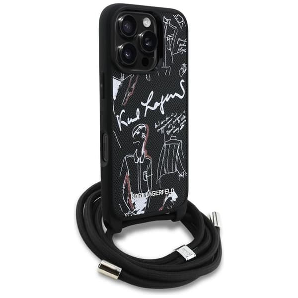Karl Lagerfeld Mobilcover til iPhone 16 Pro Max Crossbody Grained Pattern Sort
