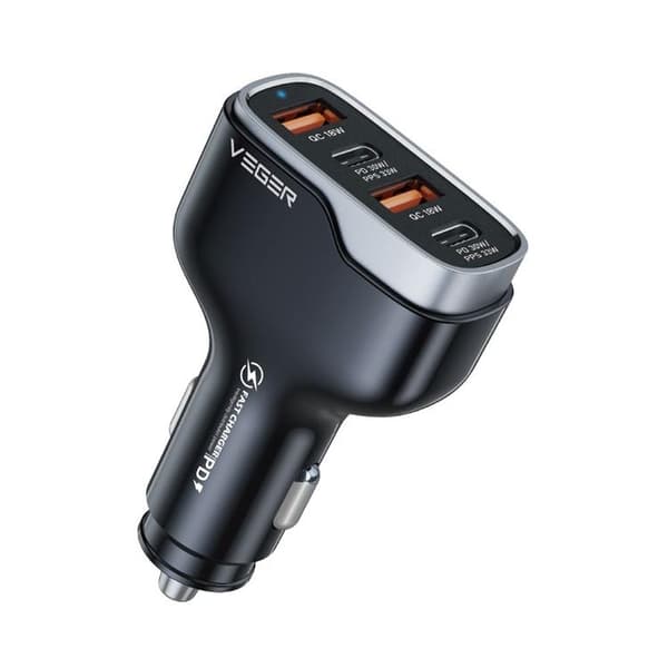 VEGER Biloplader 66W 2xUSB-A 2xUSB-C 3A CC53-2A2C - Sort