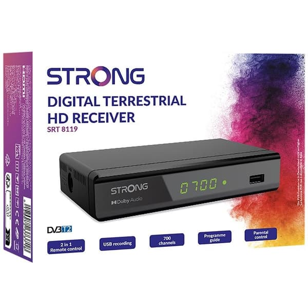 STÆRK TV-boks DVB-T2 jordbaseret FTA SRT8119 - Sort