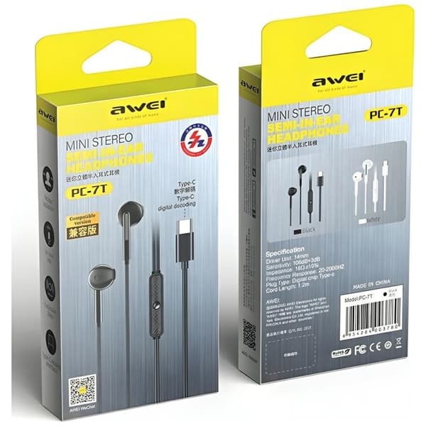AWEI PC-7T Hovedtelefoner stereo USB-C 1.2 m - Sort