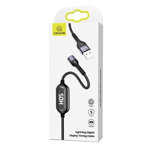 USAMS U48 Lightning Kabel flätad LED 1,2 m SJ423USB01 - Svart