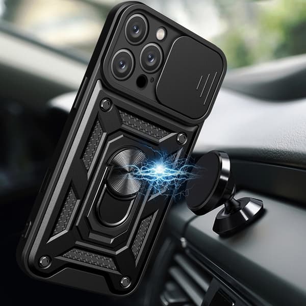 Telefontaske til iPhone 16 Pro Max Hybrid Armor Camshield - Sort