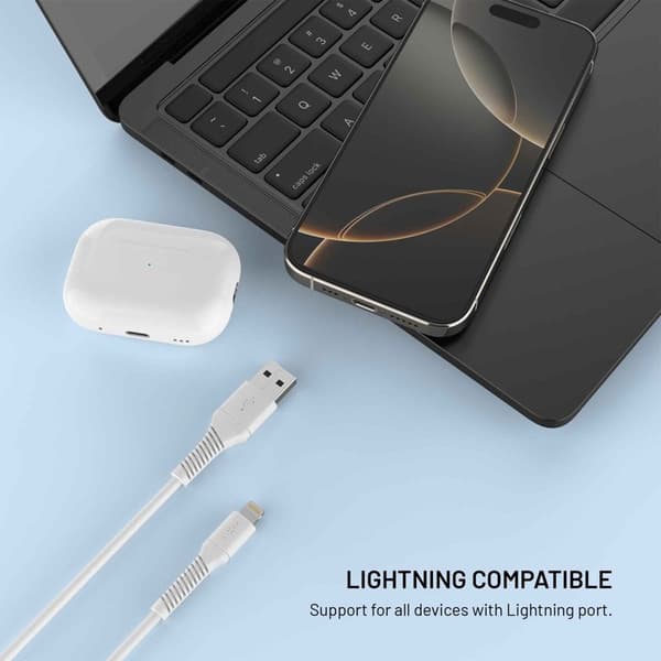 FIXED LIQUID silikonekabel USB-A/Lightning 1.2m Hvid