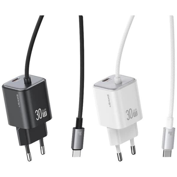 USAMS Snabbladdare 30W 2xUSB-C GaN Mini JC - Vit
