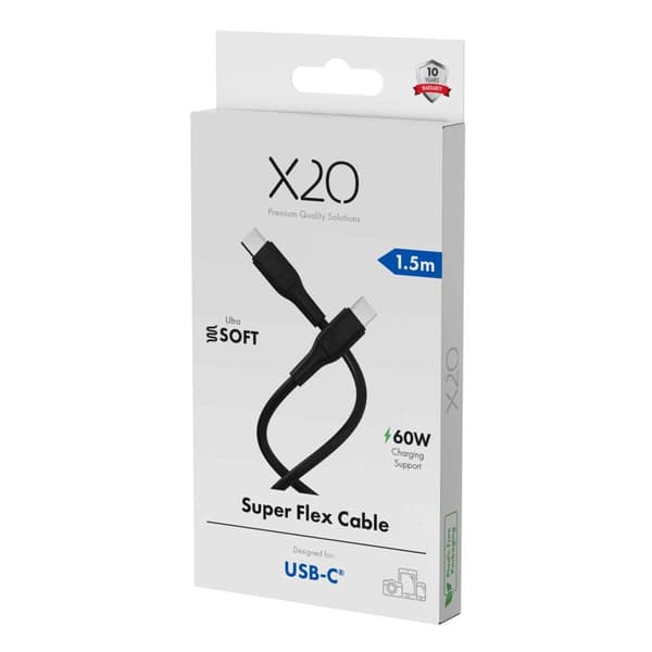 X2O SUPERFLEX 60W USB-C/C-kabel 1,5 m sort