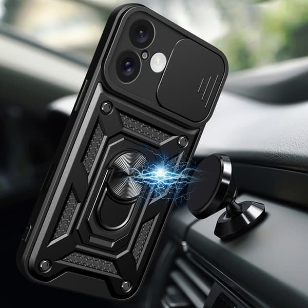 Telefontaske til iPhone 16 Plus Hybrid Armor Camshield - Sort