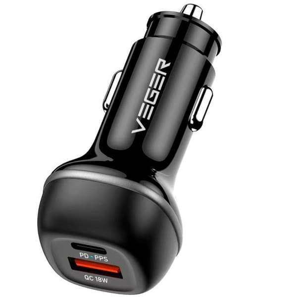 VEGER Biloplader 51W USB-C USB-A CC62-1A1C - Sort