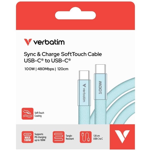 Verbatim USB-C–USB-C-kaapeli 100W Soft Touch 1.2m - Sininen