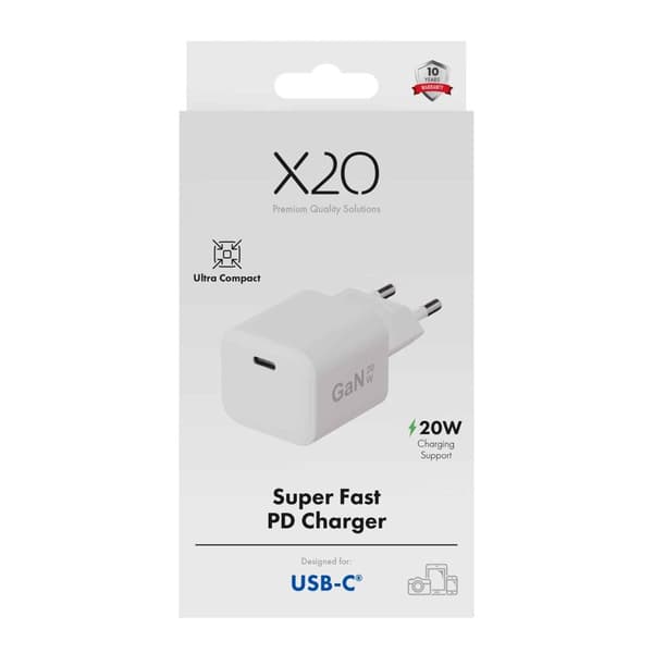 X2O 20W hemmaladdare USB-C GaN vit