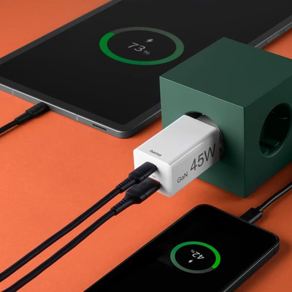 Hama Snabbladdare 45W 1xUSB-C 1xUSB-A GaN - Vit
