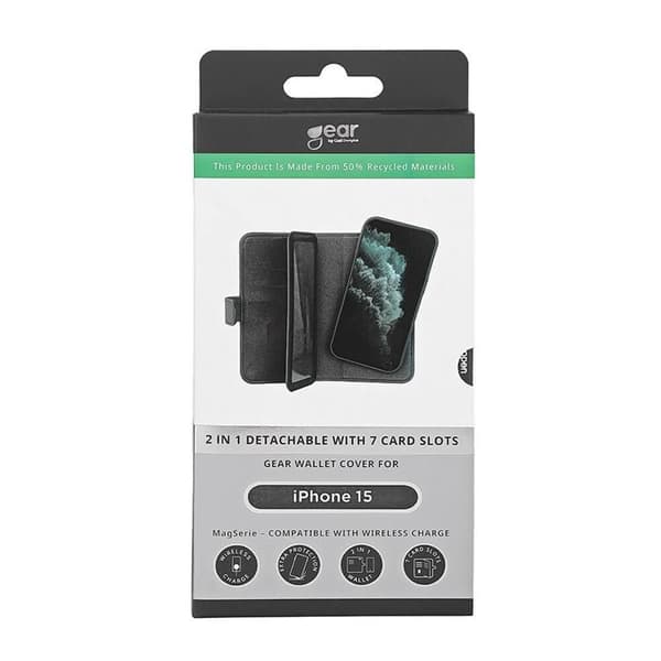 [2in1] Gear iPhone 15 Lompakkokotelo Magsafe - Musta
