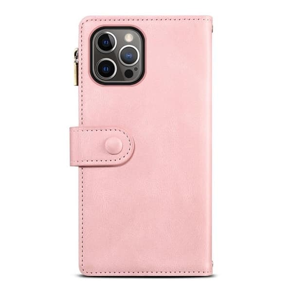 iPhone 14 Pro Pungcover Flap Lynlås Rem - Rosa
