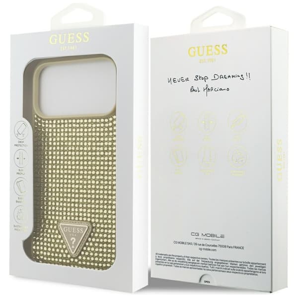 Guess Mobilskal till iPhone 17 Pro Max Rhinestone Triangle Logo - Guld