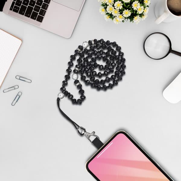 Crystal Diamond Telefon Vedhæng 74m - Sort