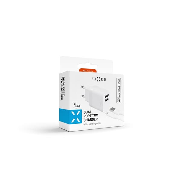 FIXED Hjemmeoplader 2x USB-A 17W/Lightning kabel 1m Hvid