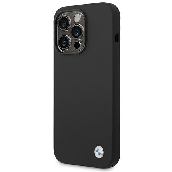 BMW telefontaske til iPhone 14 Pro MagSafe silikone metal logo - sort
