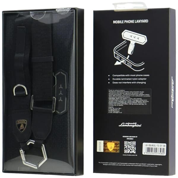 Lamborghini Crossbody Mobilrem Webbing Strap - Svart