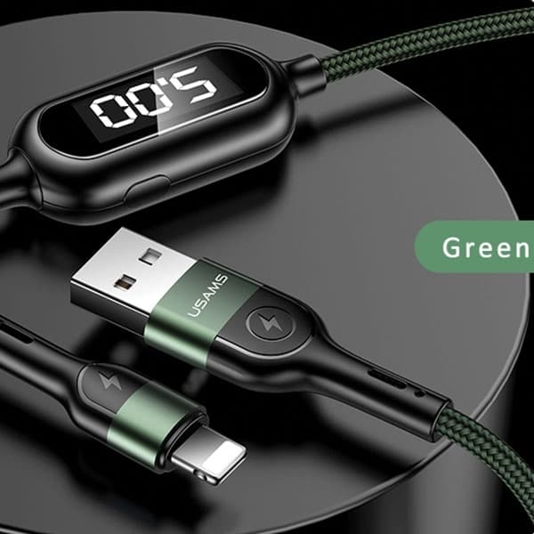 USAMS U48 Lightning Kabel flätad LED 1,2 m SJ423USB02 - Grön
