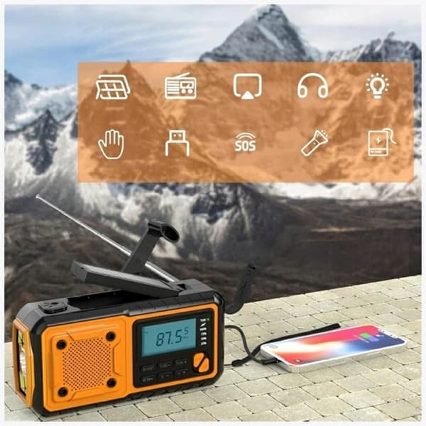 Radio AM/FM med Lommelygte Solpanel Håndsving IPX3 - Sort/Gul