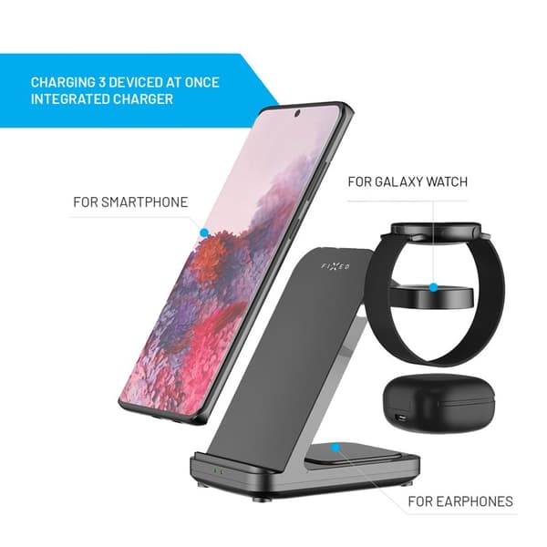 FIXED 3i1 Trådløs Ladestation til Samsung Sort