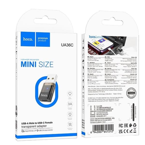 Hoco USB-A Till USB-C Adapter UA36C - Svart