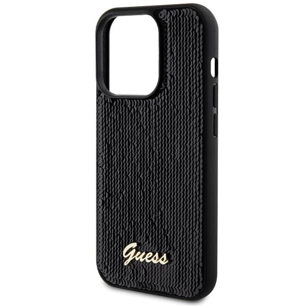 Guess telefontaske til iPhone 13 Pro Max MagSafe Sequin Script Metal - Sort