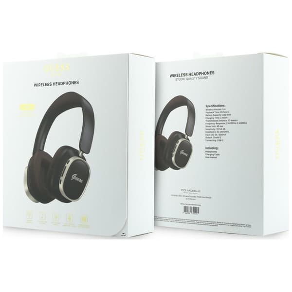 Guess On-Ear Hörlurar Bluetooth ENC Rectangle Metal Script - Brun