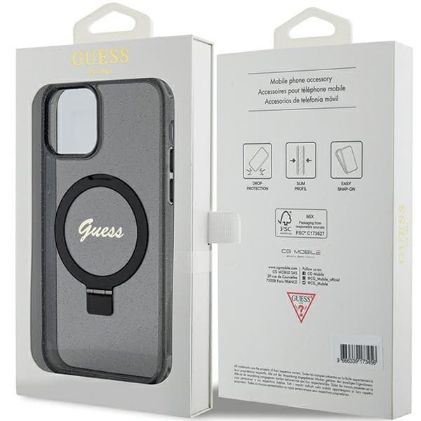 Guess-puhelinkotelo iPhone 12/12 Pro MagSafe Ring Stand Script Glitter