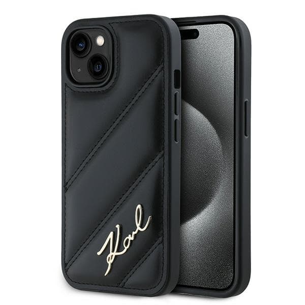 Karl Lagerfeld telefontaske til iPhone 15 Plus MagSafe quiltet script